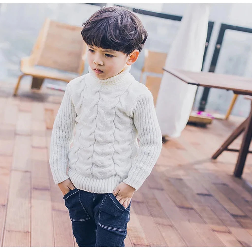 Children's Solid Sweater High Necked Knitted