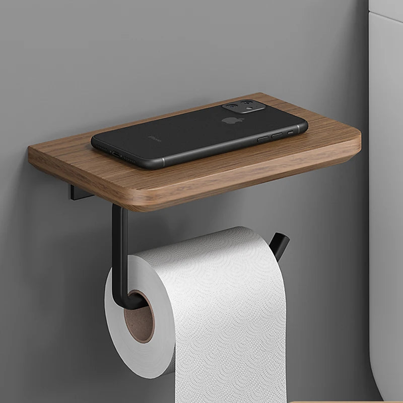 Bathroom Hardware shelf Black Wood Bath Accessories Wall Mounted Towel Rack,Towel Bar,Toilet Brush,Towel Hooks,Paper Holder
