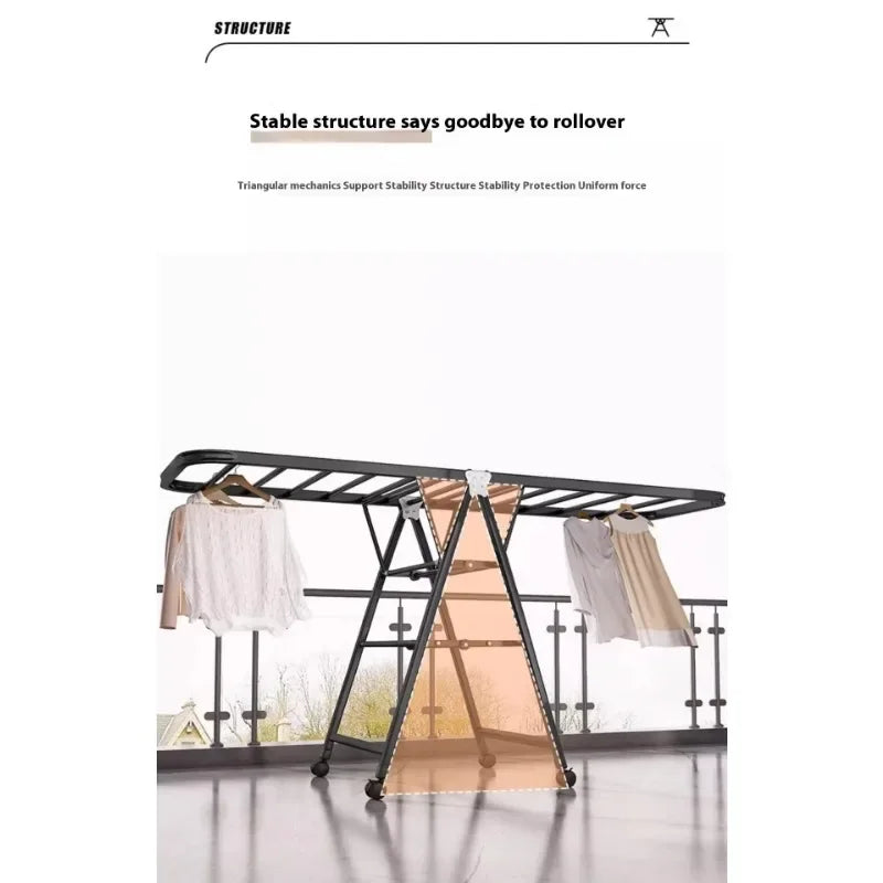 Folding Floor-standing Clothes Drying Rack for Home Bedroom Balcony Hanging Clothes Quilt Hanging Rod Foldable Storage