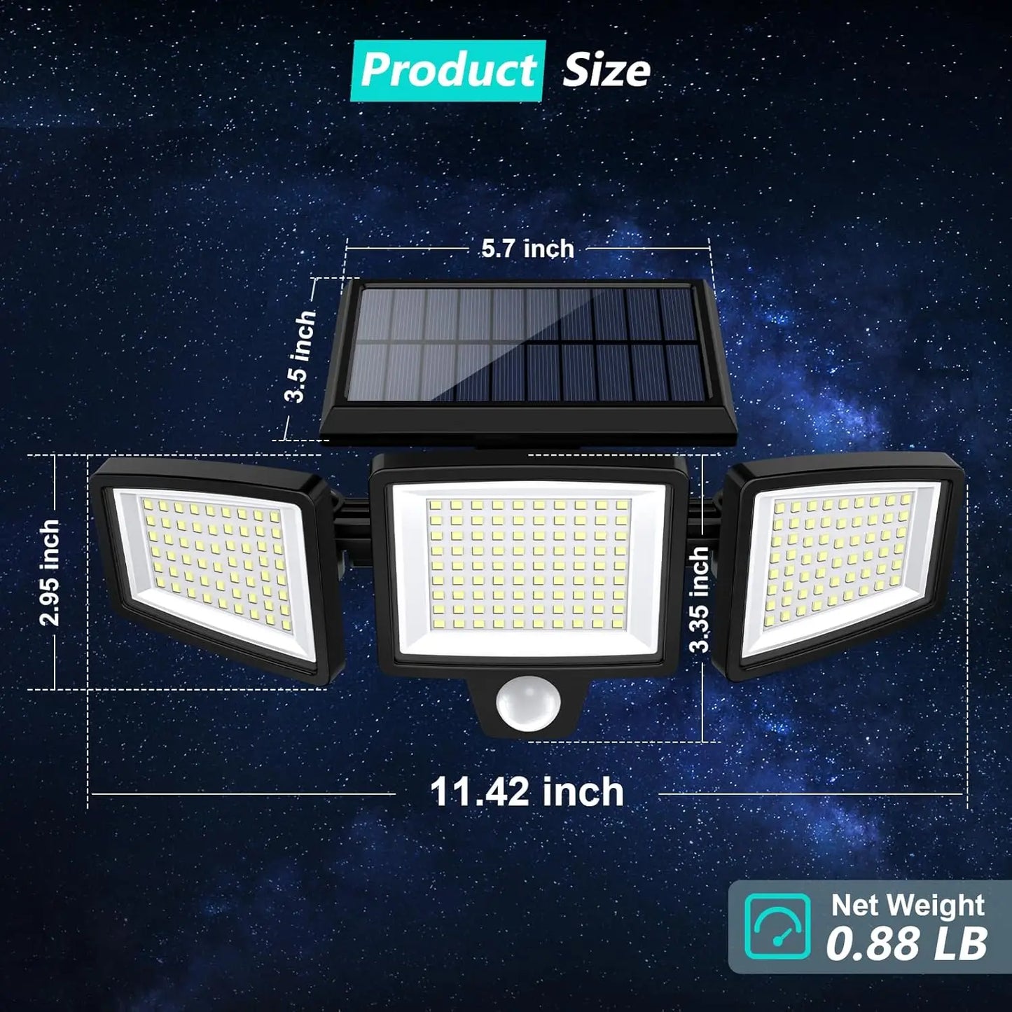 Waterproof Triple Head Outdoor Solar Light (210LED 2500LM Motion Sensor Safety Light)