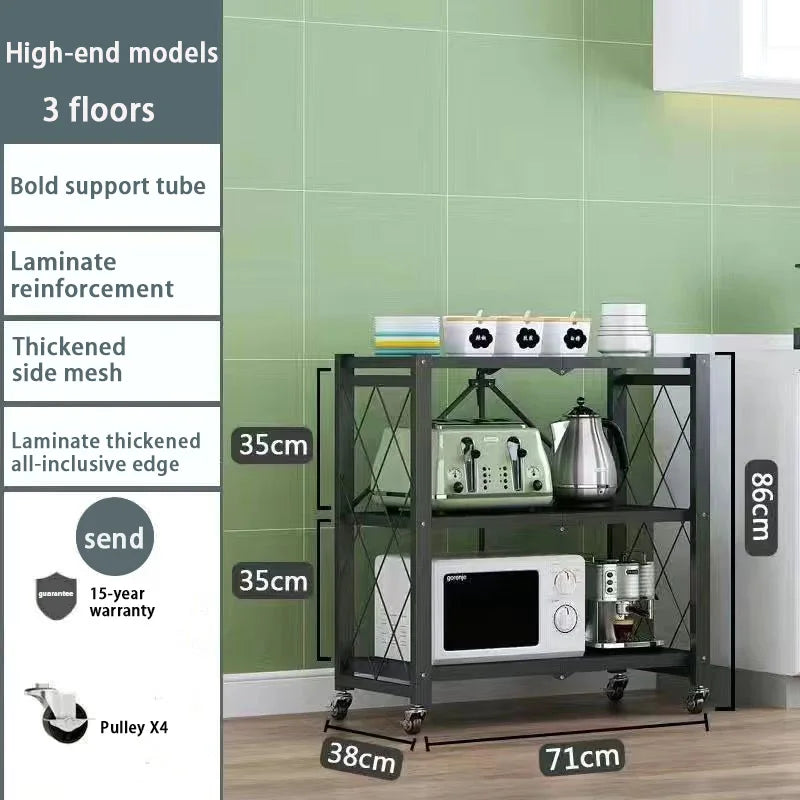 Foldable Display Stand Shelves Organizer Wide Folding Metal Shelf with Caster Wheels Kitchen Garage Units Storage Rack Holder