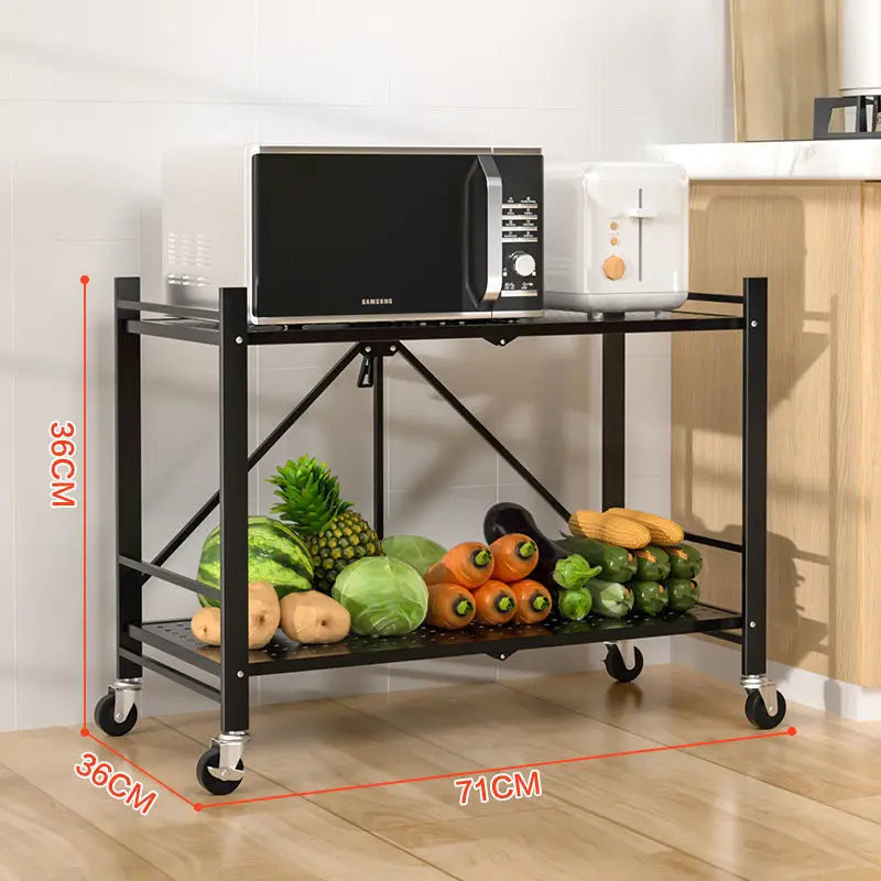 Foldable Display Stand Shelves Organizer Wide Folding Metal Shelf with Caster Wheels Kitchen Garage Units Storage Rack Holder