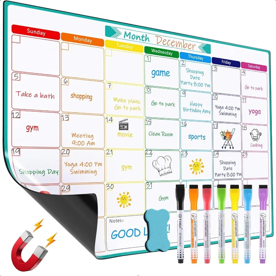 Monthly Magnetic Calendar for Fridge 16" X 12" Fridge Calendar Whiteboard Reusable Magnetic Dry Erase Calendar White Board  for