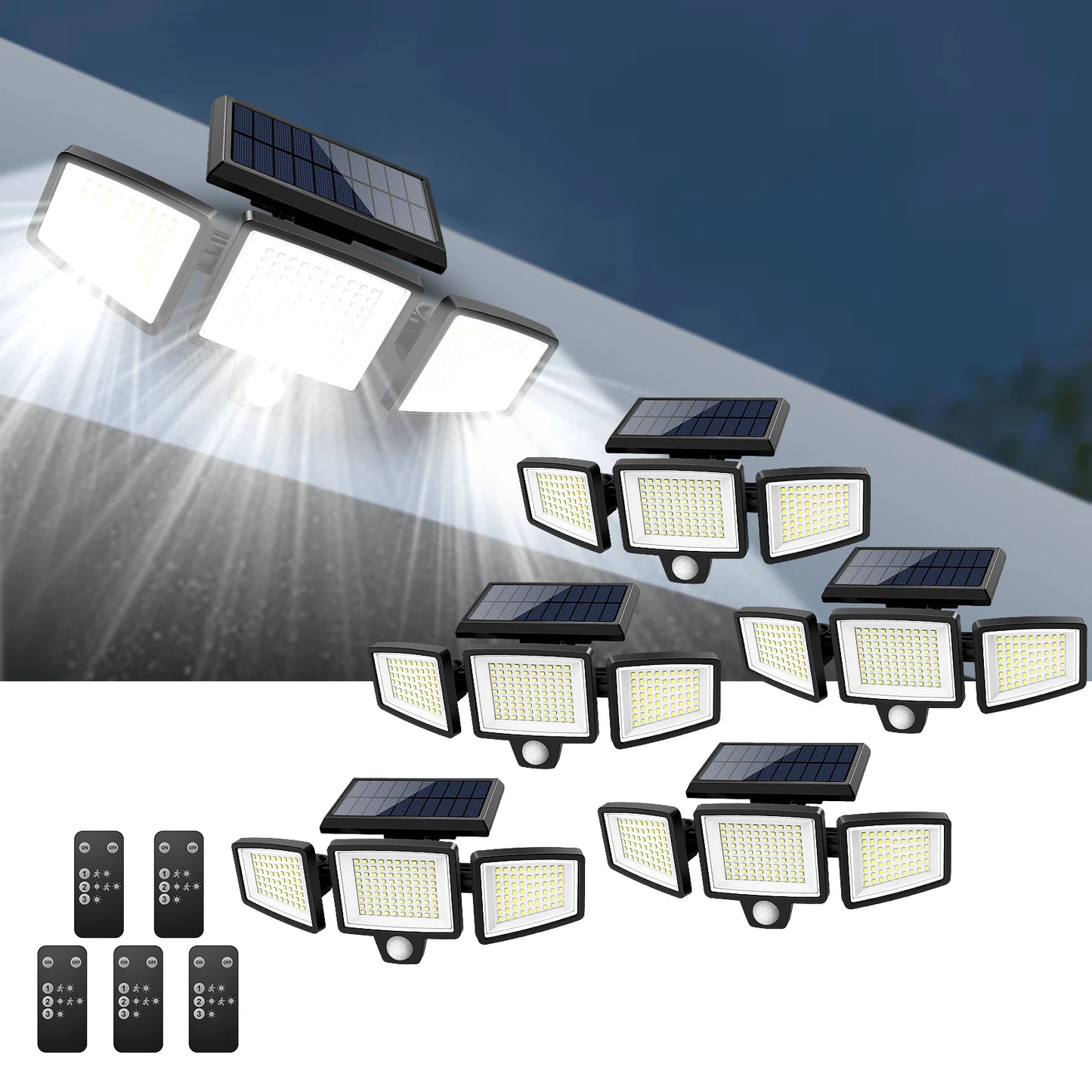 Waterproof Triple Head Outdoor Solar Light (210LED 2500LM Motion Sensor Safety Light)