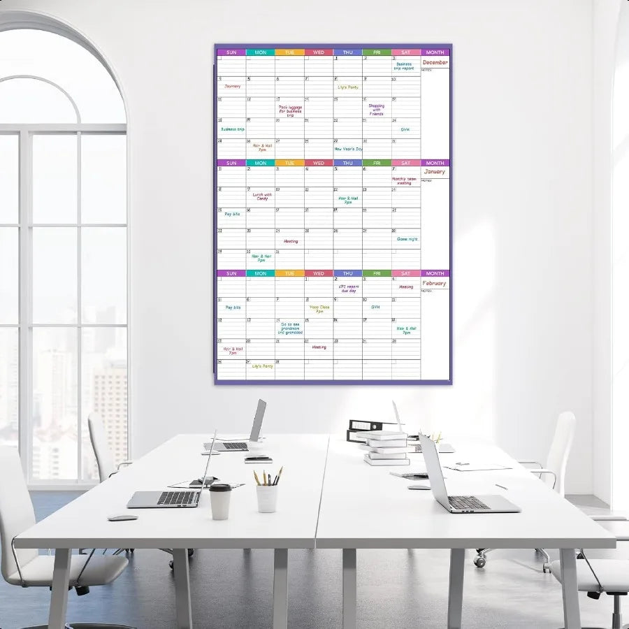 Large Dry Erase Calendar For Wall Undated 3 Month Calendar 28'' x 40'' Erasable and Reusable Laminated White Board With 8 Round
