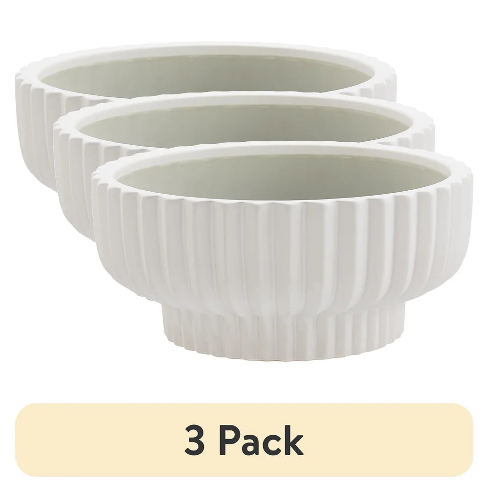 12" Round Ceramic Planter Set of 3 Weather Resistant Indoor Outdoor Plant Container with Drainage Holes Succulents Herbs Flowers
