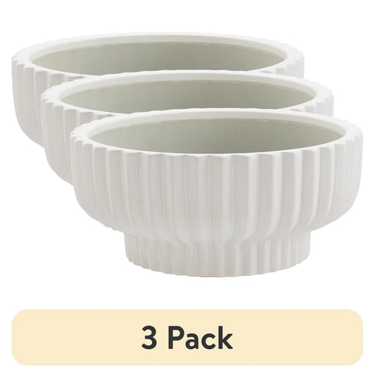 12" Round Ceramic Planter Set of 3 Weather Resistant Indoor Outdoor Plant Container with Drainage Holes Succulents Herbs Flowers