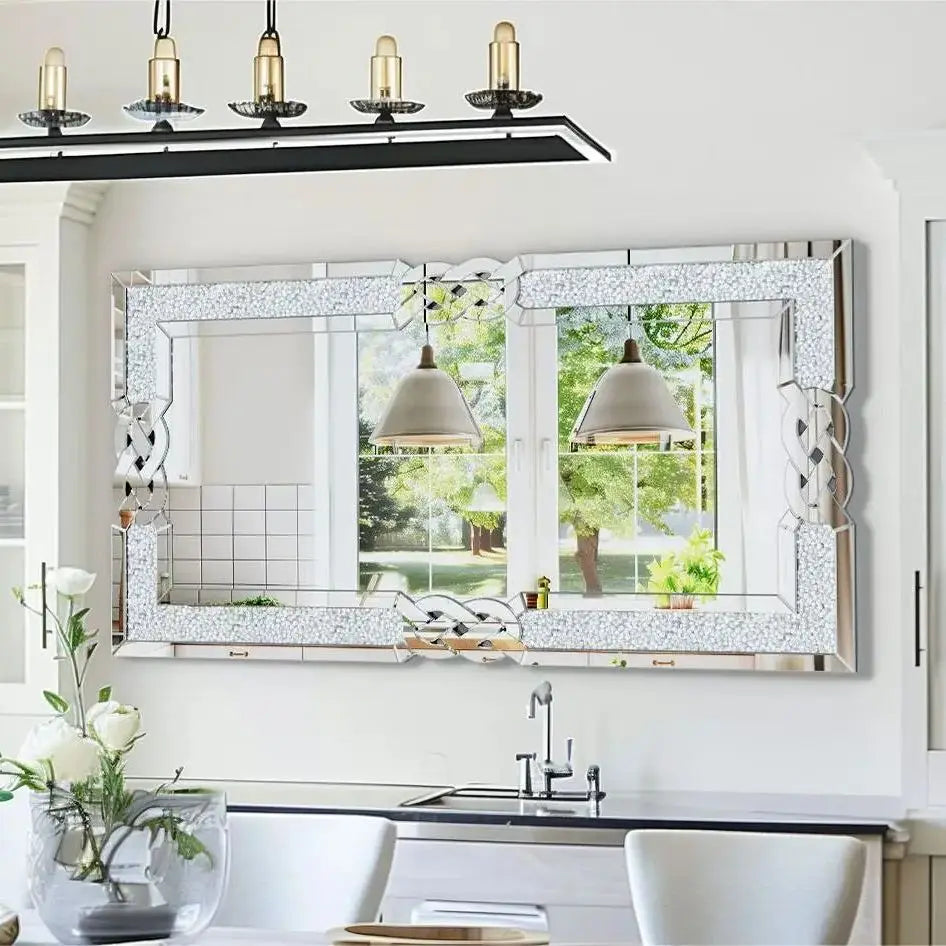 Large Crystal Crush Diamond Mirror Vanity Silver 90/100/120CM