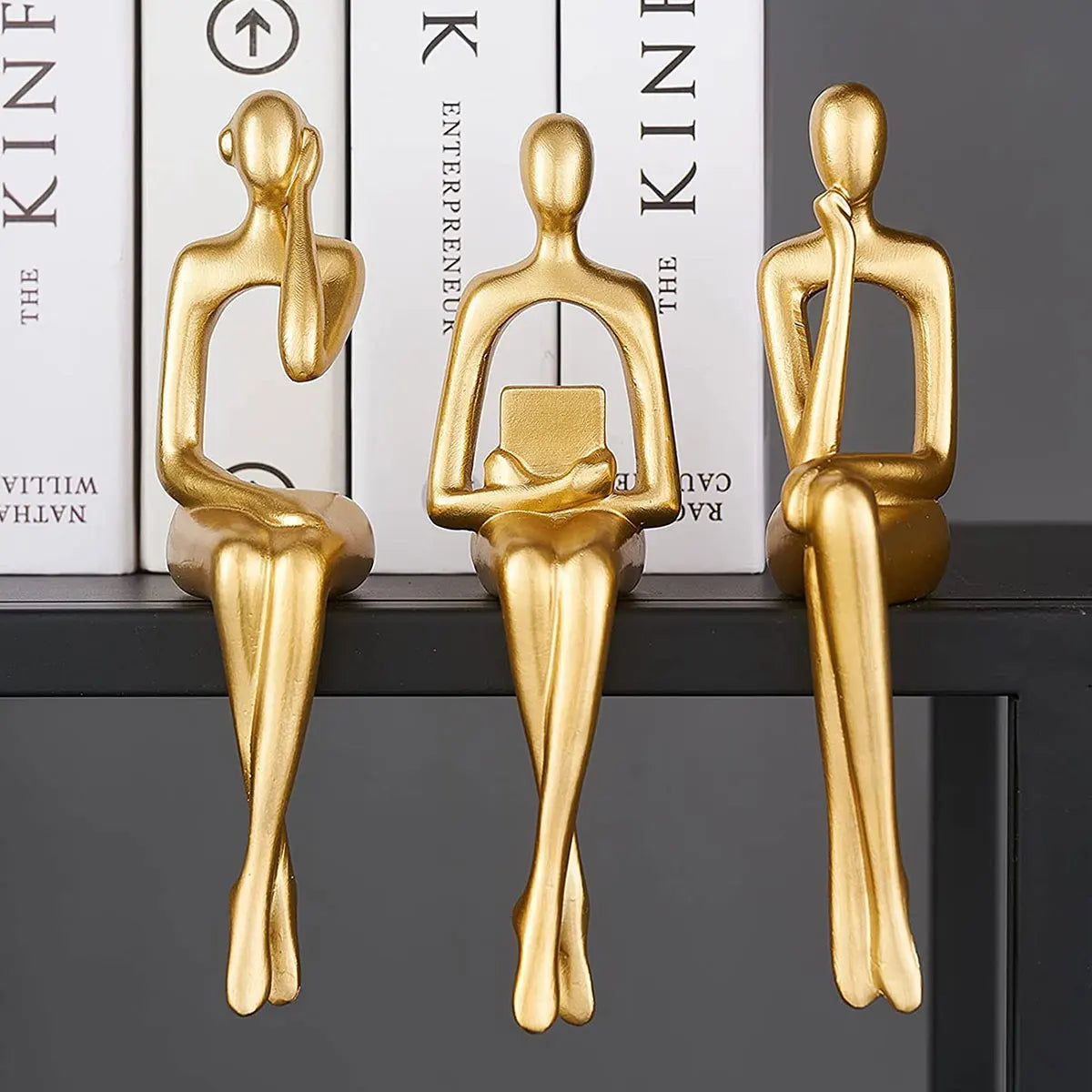 3pcs Abstract Figures Resin Statue Gold Thinker Sculpture