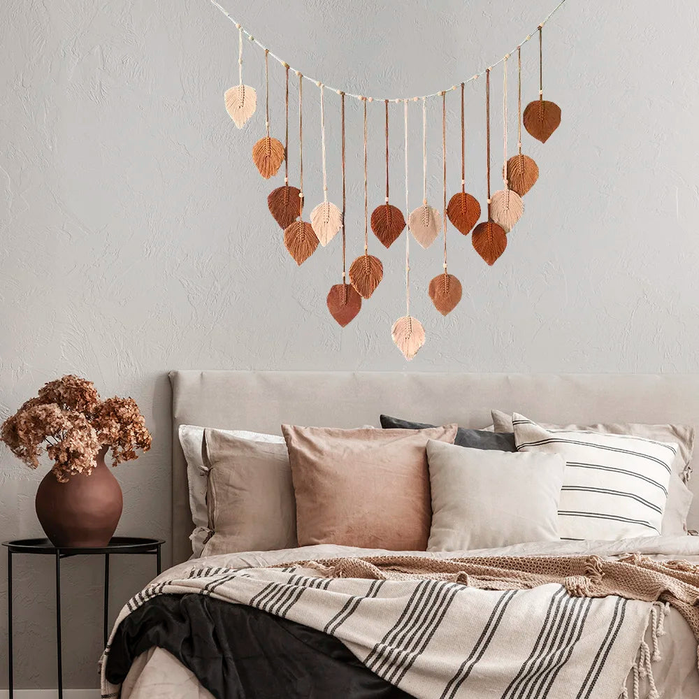 Boho Home Decoration, Macrame Tapestry, Macrame Leaf Feather Wall Hanging