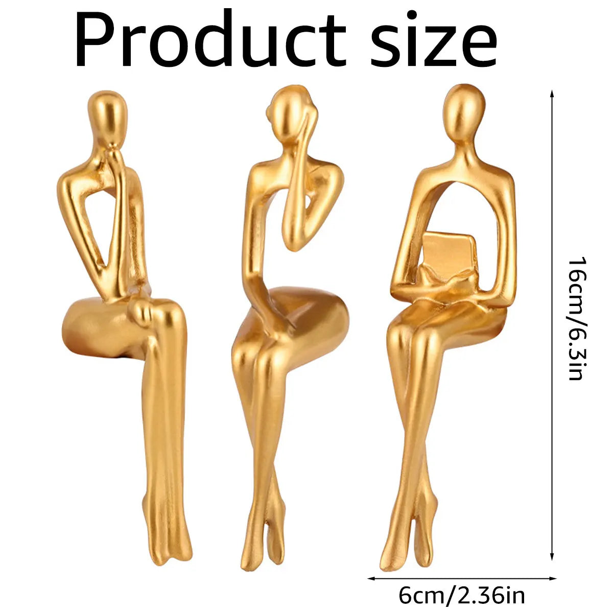 3pcs Abstract Figures Resin Statue Gold Thinker Sculpture