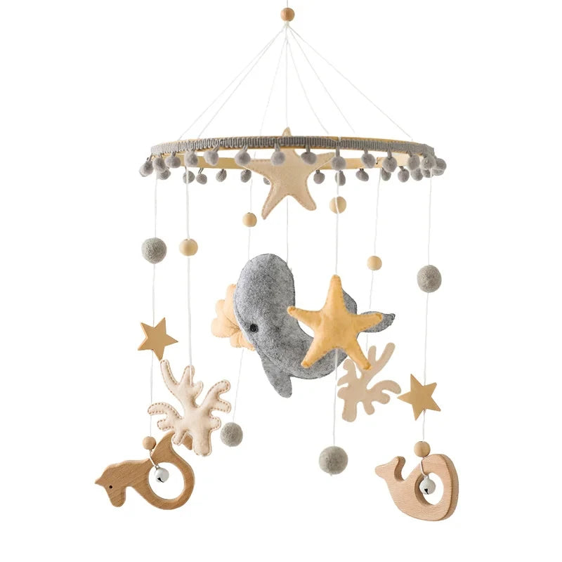 Cartoon Felt Forest Animal Bed Bell Hanging Wooden Bracket Mobile