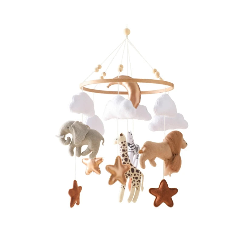 Cartoon Felt Forest Animal Bed Bell Hanging Wooden Bracket Mobile