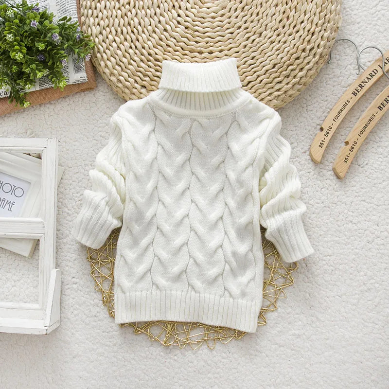 Children's Solid Sweater High Necked Knitted