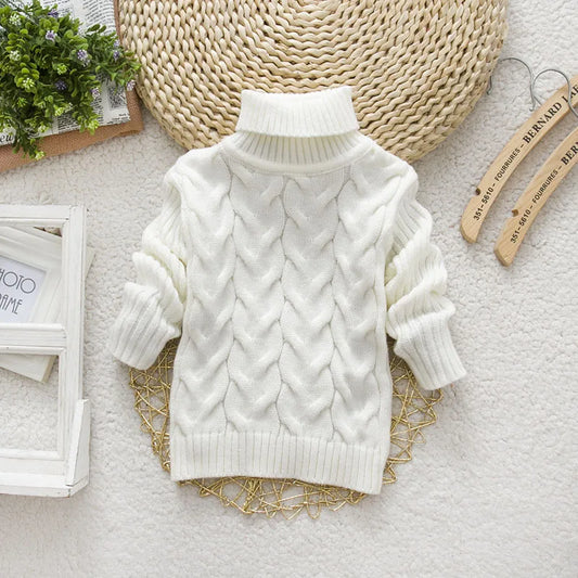 Children's Solid Sweater High Necked Knitted