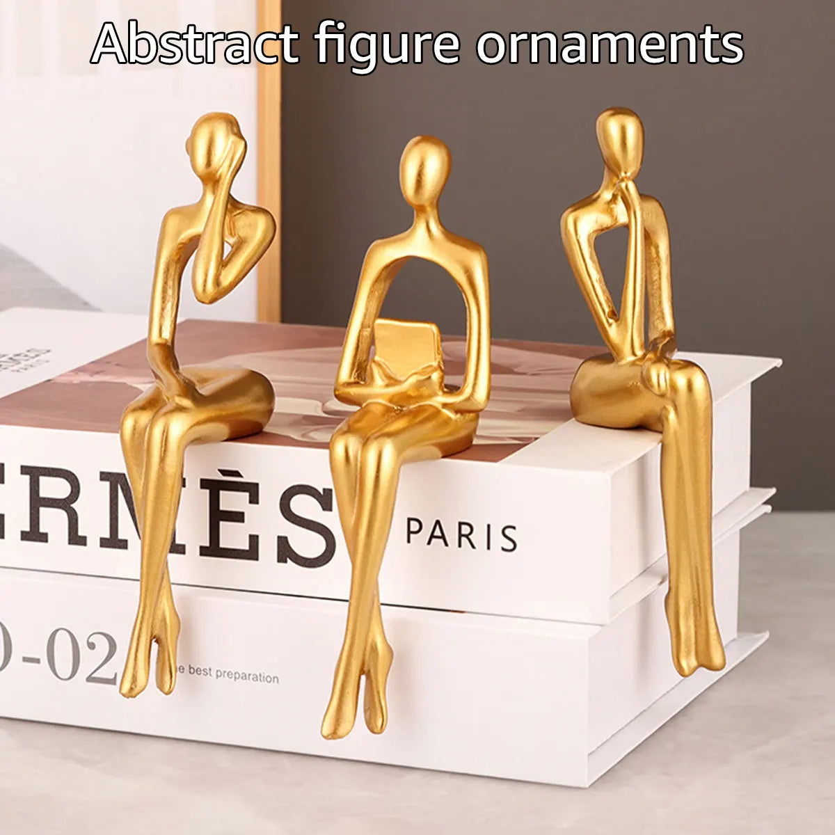 3pcs Abstract Figures Resin Statue Gold Thinker Sculpture