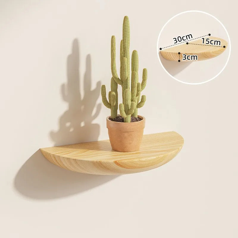 Solid Wood Partition Wall Rack Shelf Perforated Semicircular Decor Wall-Mounted Living Room Background Floating Projector Rack