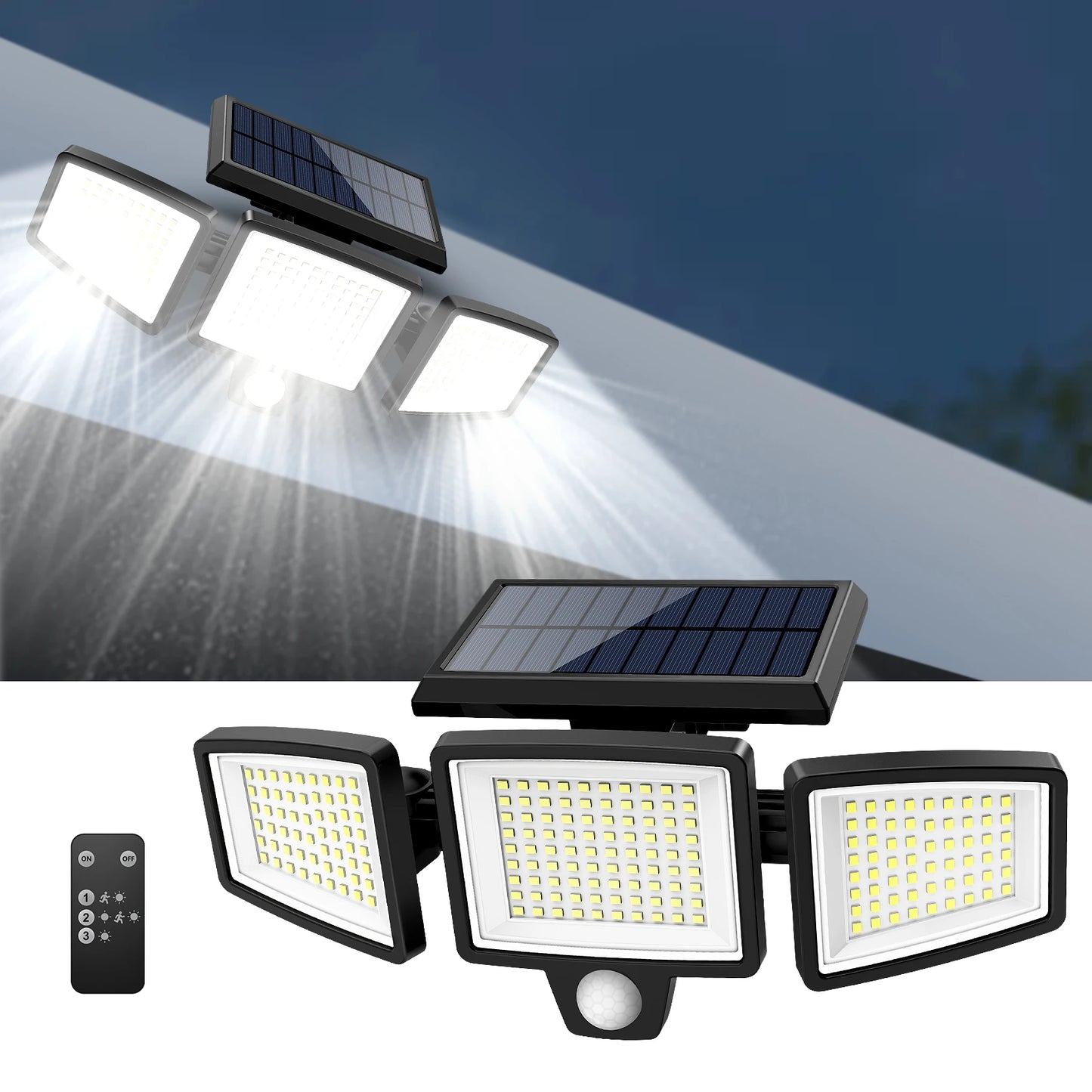 Waterproof Triple Head Outdoor Solar Light (210LED 2500LM Motion Sensor Safety Light)