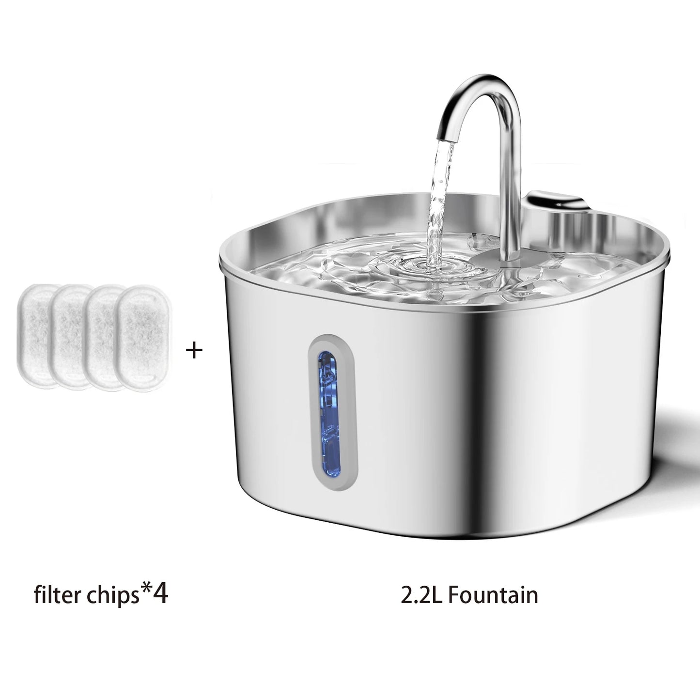 ZYFeeder 2.2L Automatic Water Fountain Stainless Steel Pet Water Feeder Cat/Dog Drink Bowl Water Dispenser Silent With window