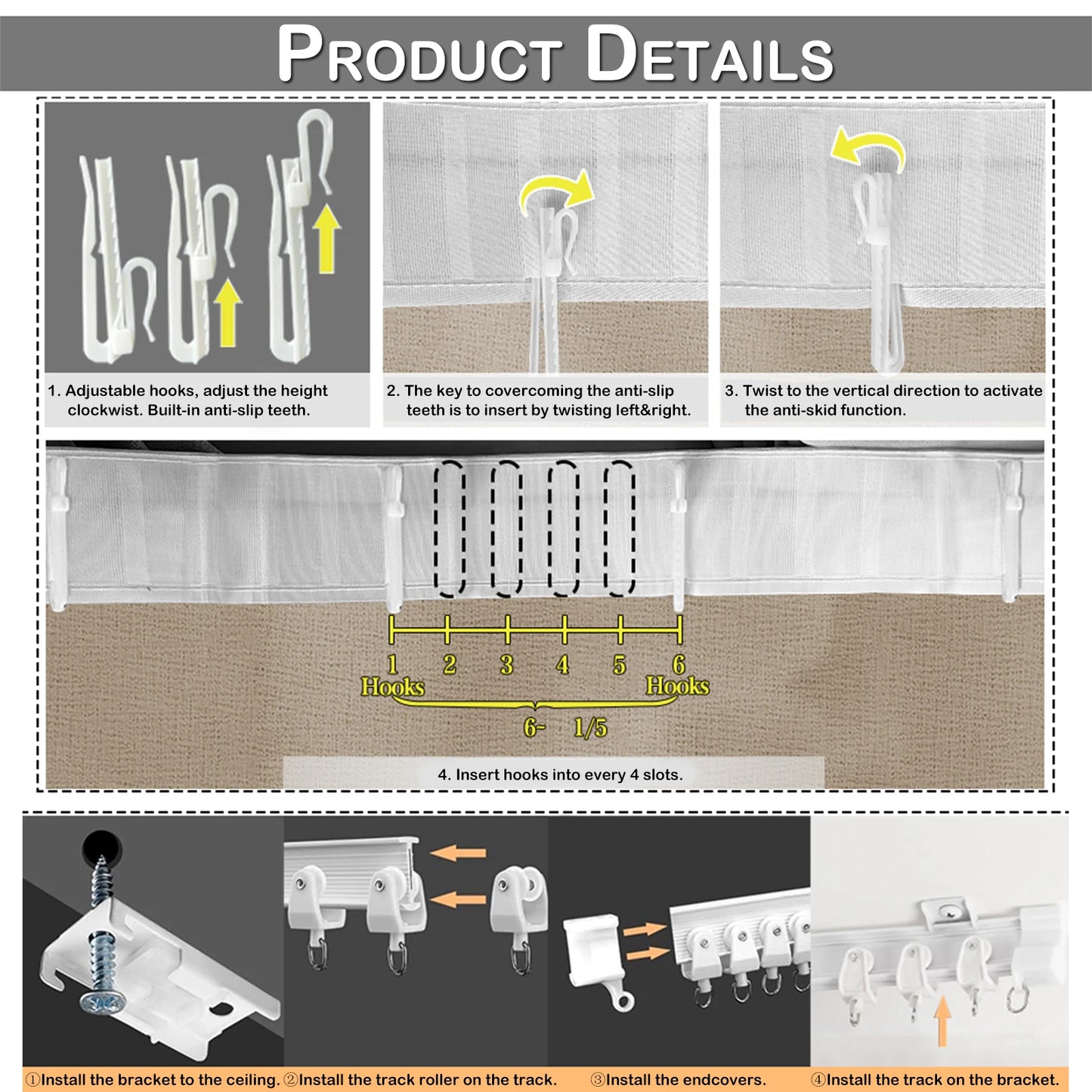Extra Large Room Dividers Blackout Curtain Track Ceiling Mount Ceiling Track Privacy Partition Separator for Living Room Bedroom