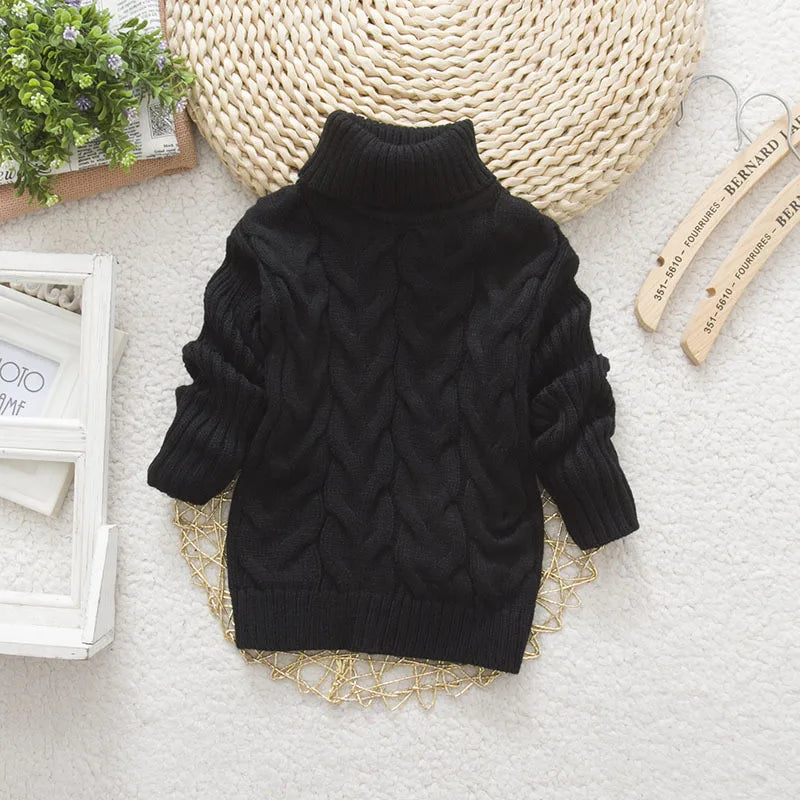 Children's Solid Sweater High Necked Knitted