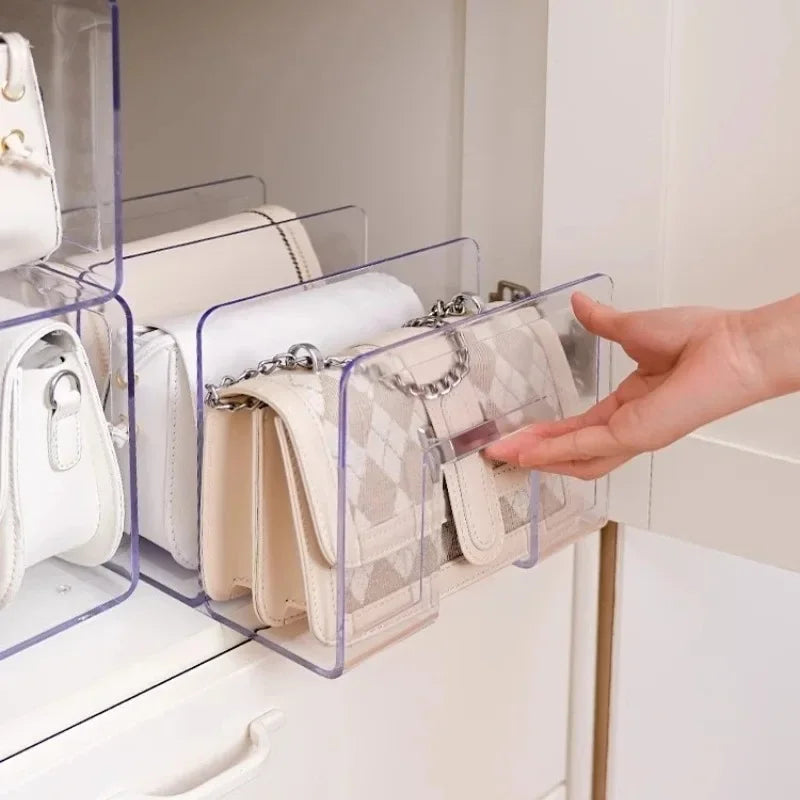 Ladies Handbag Display Racks Wardrobe Divider Luxury Bag Storage Rack Transparent Acrylic Purse Bookshelf Divider Organizer