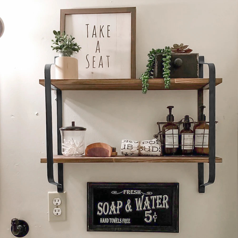 Wall Mounted Rack/Wood Wall Shelves Rustic 2-Tier Wall Storage Shelf