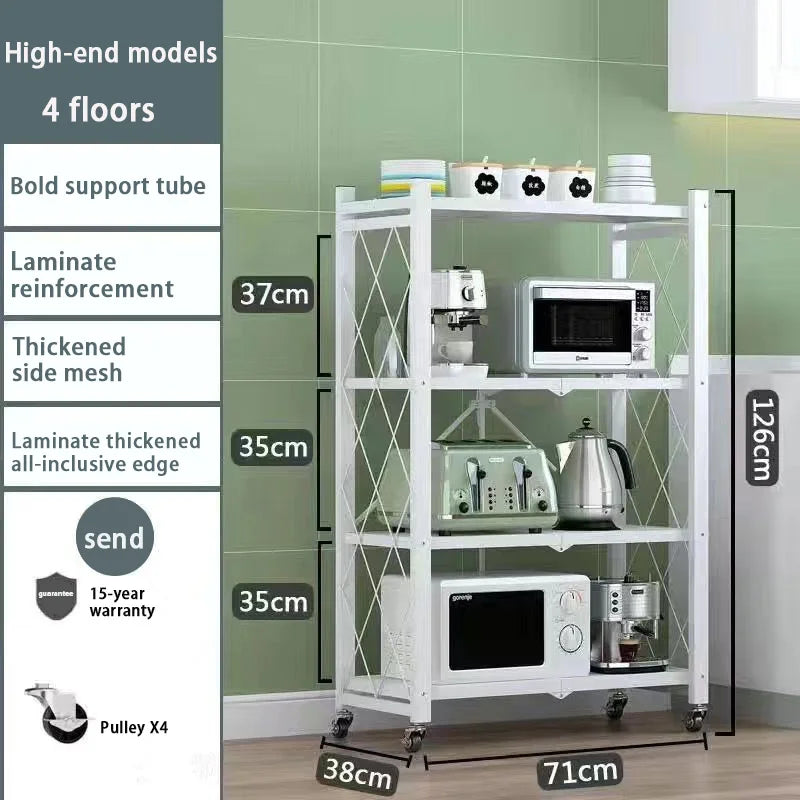 Foldable Display Stand Shelves Organizer Wide Folding Metal Shelf with Caster Wheels Kitchen Garage Units Storage Rack Holder