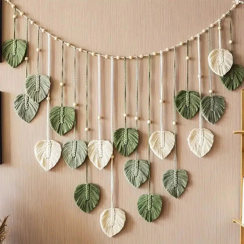 Boho Home Decoration, Macrame Tapestry, Macrame Leaf Feather Wall Hanging