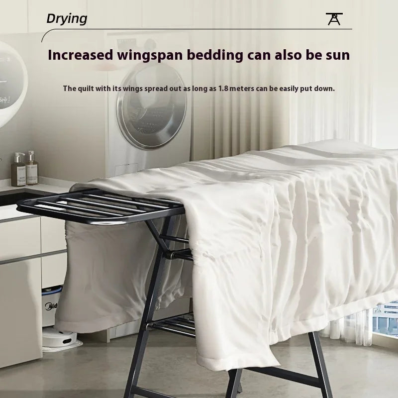 Folding Floor-standing Clothes Drying Rack for Home Bedroom Balcony Hanging Clothes Quilt Hanging Rod Foldable Storage