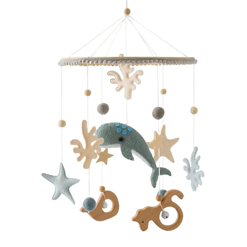 Cartoon Felt Forest Animal Bed Bell Hanging Wooden Bracket Mobile