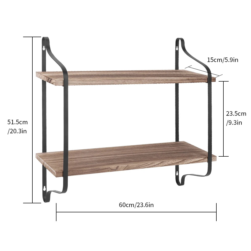Wall Mounted Rack/Wood Wall Shelves Rustic 2-Tier Wall Storage Shelf