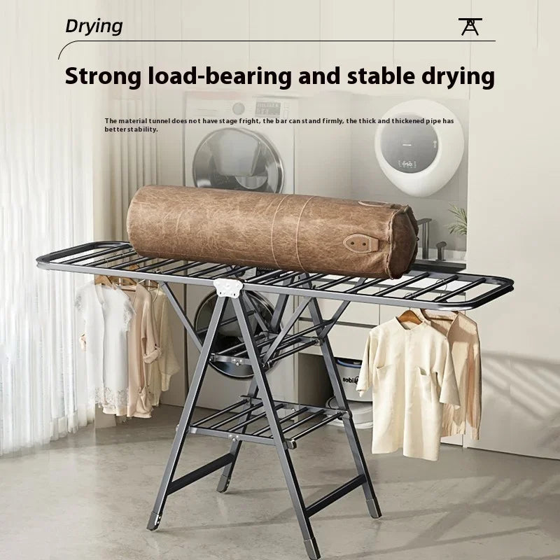 Folding Floor-standing Clothes Drying Rack for Home Bedroom Balcony Hanging Clothes Quilt Hanging Rod Foldable Storage