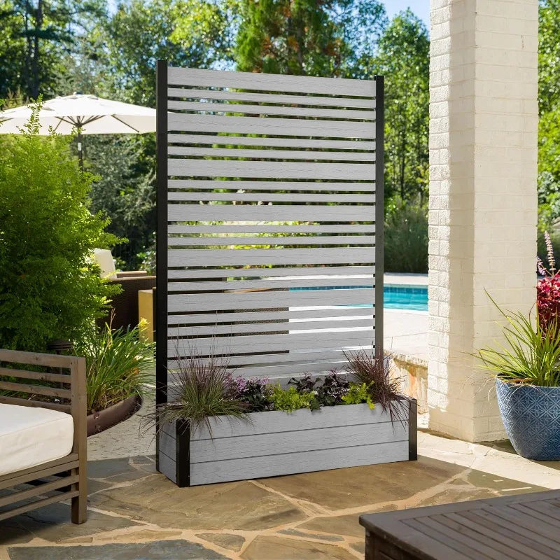 6ft H x 3.8ft W x 1ft L (1 Screen w/Planter) Freestanding Enclo Florence Ash Color Patio Privacy Screen with Planter Box