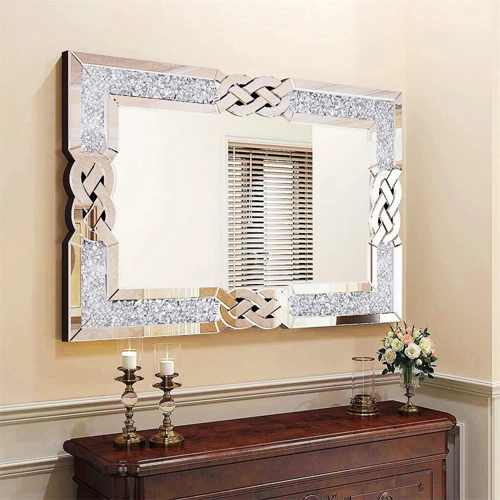 Large Crystal Crush Diamond Mirror Vanity Silver 90/100/120CM