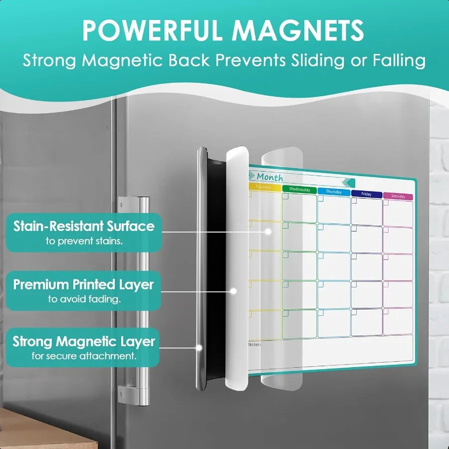 Monthly Magnetic Calendar for Fridge 16" X 12" Fridge Calendar Whiteboard Reusable Magnetic Dry Erase Calendar White Board  for