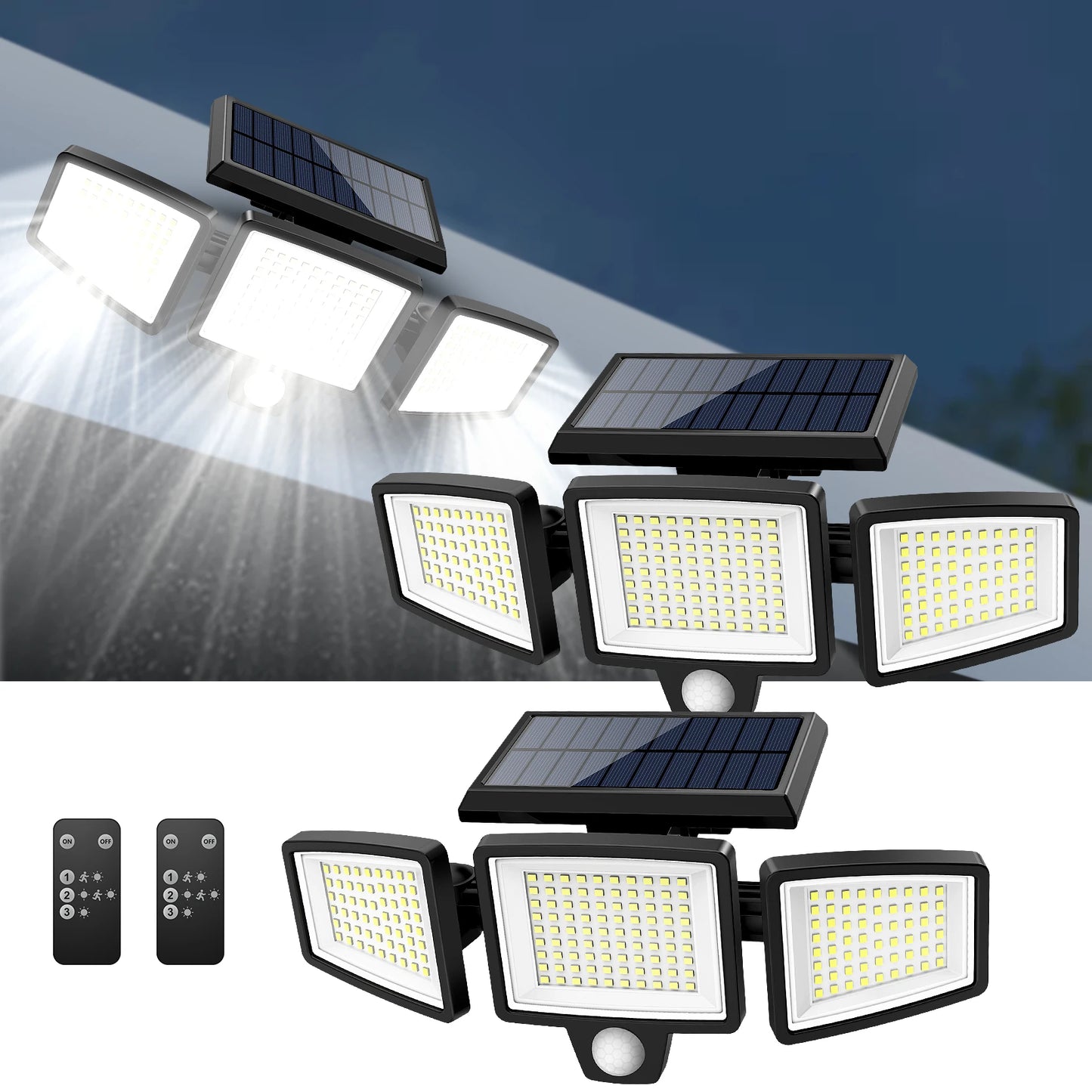 Waterproof Triple Head Outdoor Solar Light (210LED 2500LM Motion Sensor Safety Light)