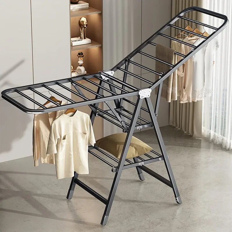 Folding Floor-standing Clothes Drying Rack for Home Bedroom Balcony Hanging Clothes Quilt Hanging Rod Foldable Storage