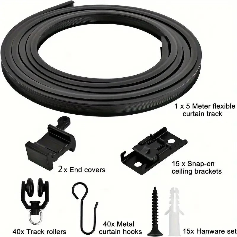 Flexible Bendable Curtain Track Ceiling Wall Mount Black Curved Heavy Duty RV Sliding Curtain Rail System Room Divider