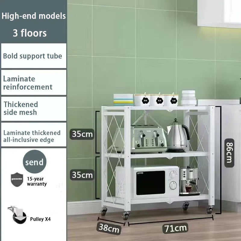 Foldable Display Stand Shelves Organizer Wide Folding Metal Shelf with Caster Wheels Kitchen Garage Units Storage Rack Holder