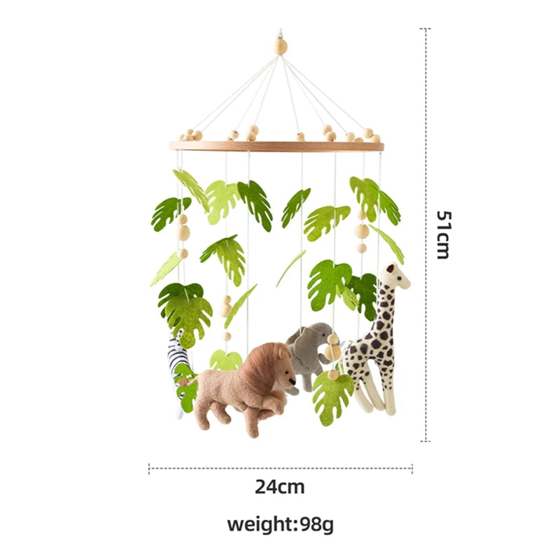 Cartoon Felt Forest Animal Bed Bell Hanging Wooden Bracket Mobile