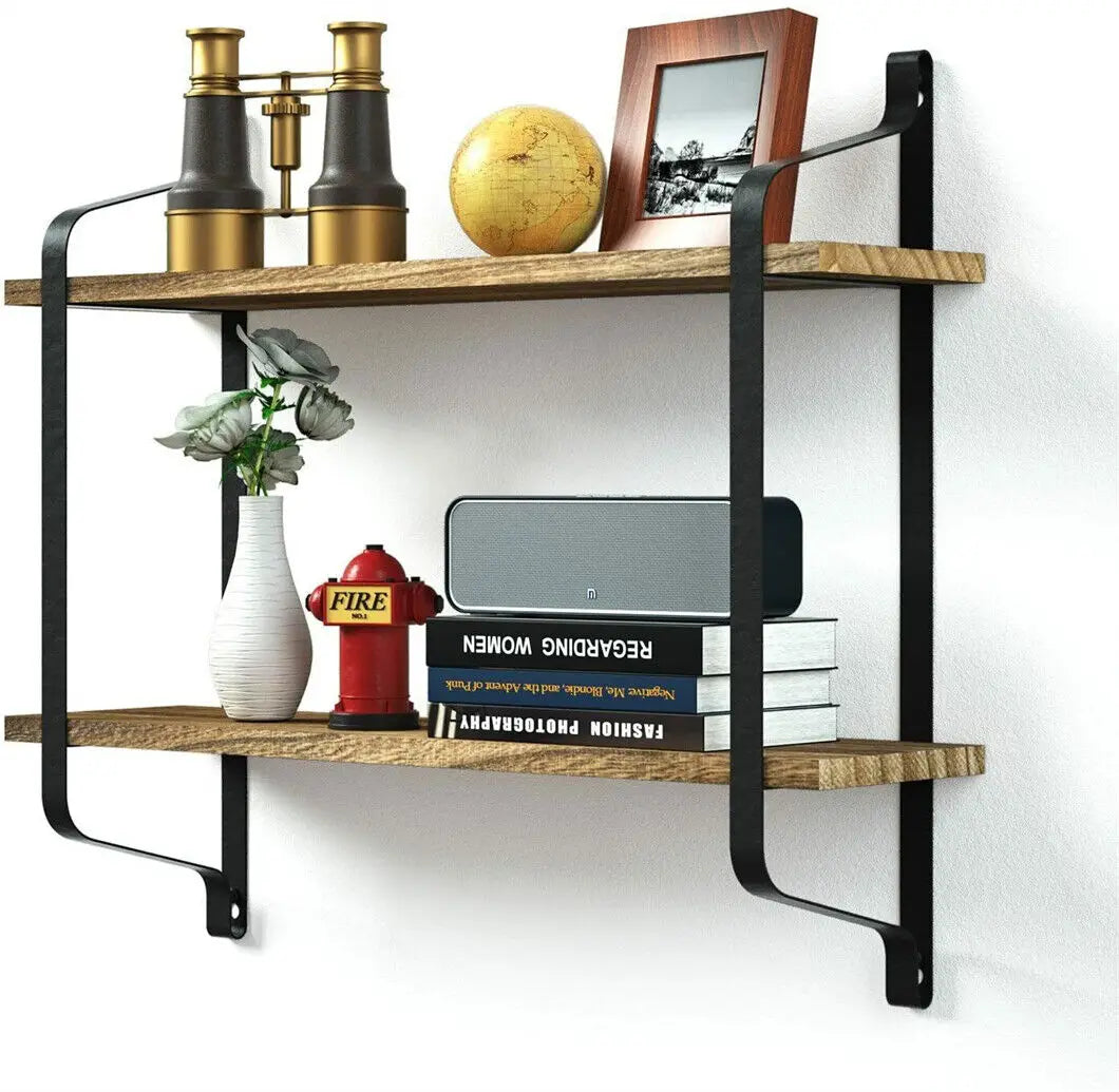 Wall Mounted Rack/Wood Wall Shelves Rustic 2-Tier Wall Storage Shelf