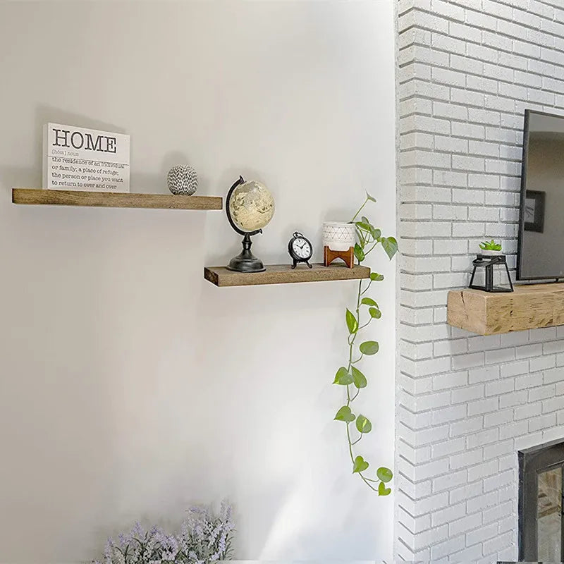 Balcony wall suspended wooden shelving partition Bathroom living room plank wall hanging shelving
