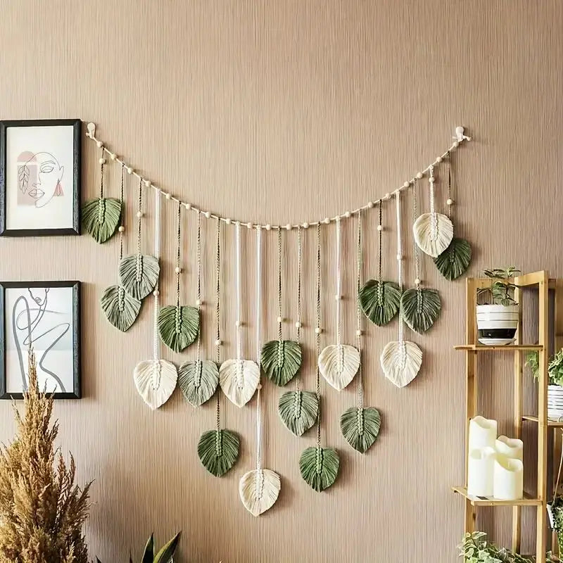 Boho Home Decoration, Macrame Tapestry, Macrame Leaf Feather Wall Hanging