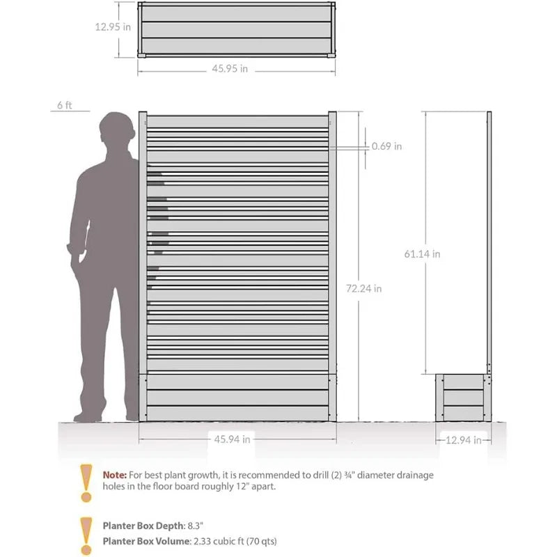 6ft H x 3.8ft W x 1ft L (1 Screen w/Planter) Freestanding Enclo Florence Ash Color Patio Privacy Screen with Planter Box