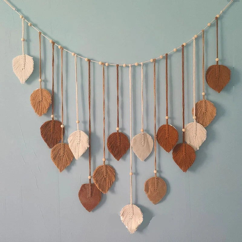 Boho Home Decoration, Macrame Tapestry, Macrame Leaf Feather Wall Hanging
