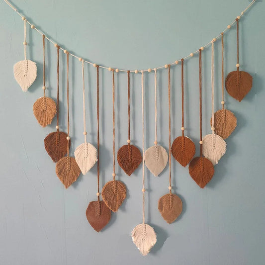 Boho Home Decoration, Macrame Tapestry, Macrame Leaf Feather Wall Hanging