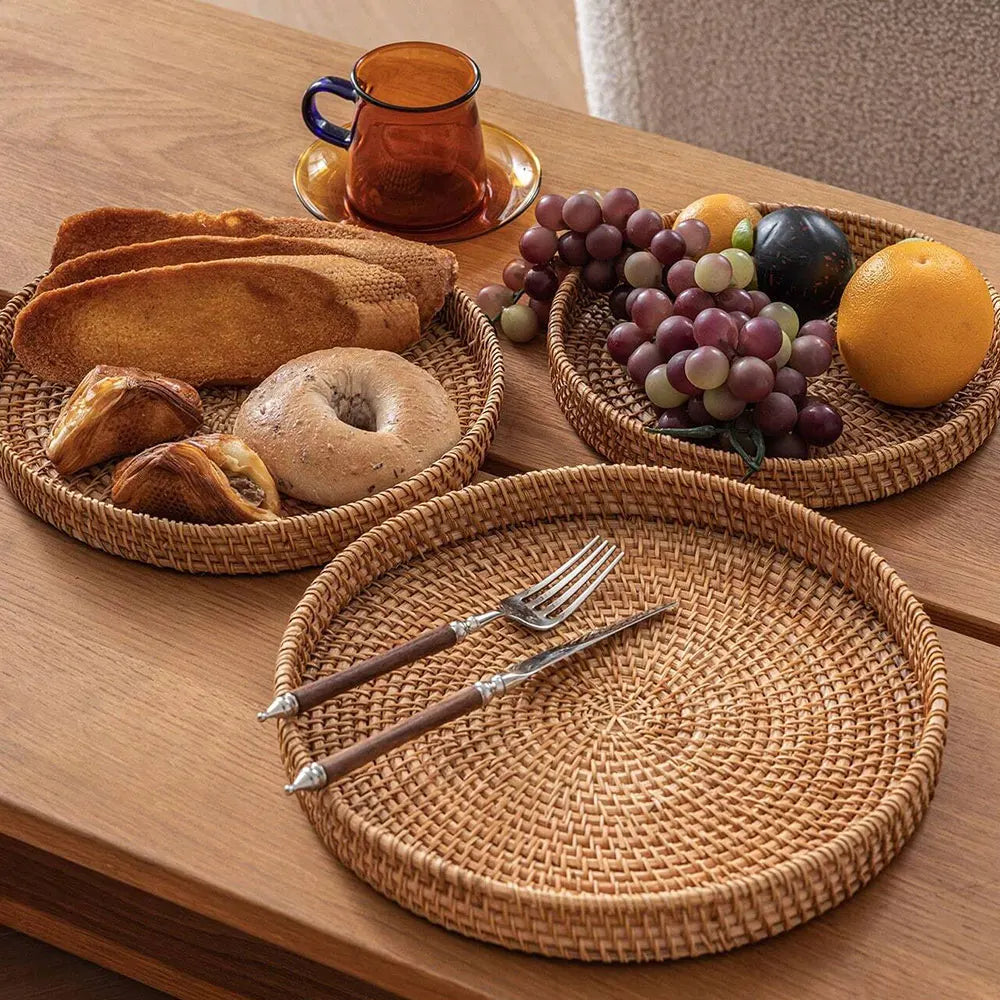 Circular Rattan Tray - natural hand-woven