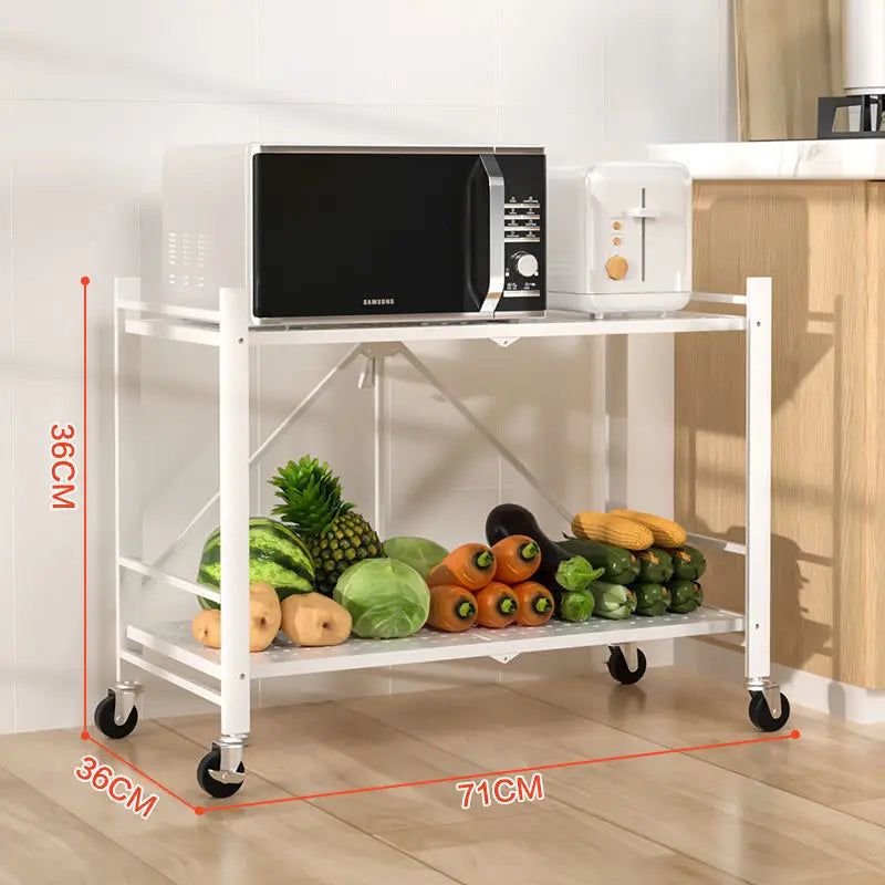 Foldable Display Stand Shelves Organizer Wide Folding Metal Shelf with Caster Wheels Kitchen Garage Units Storage Rack Holder