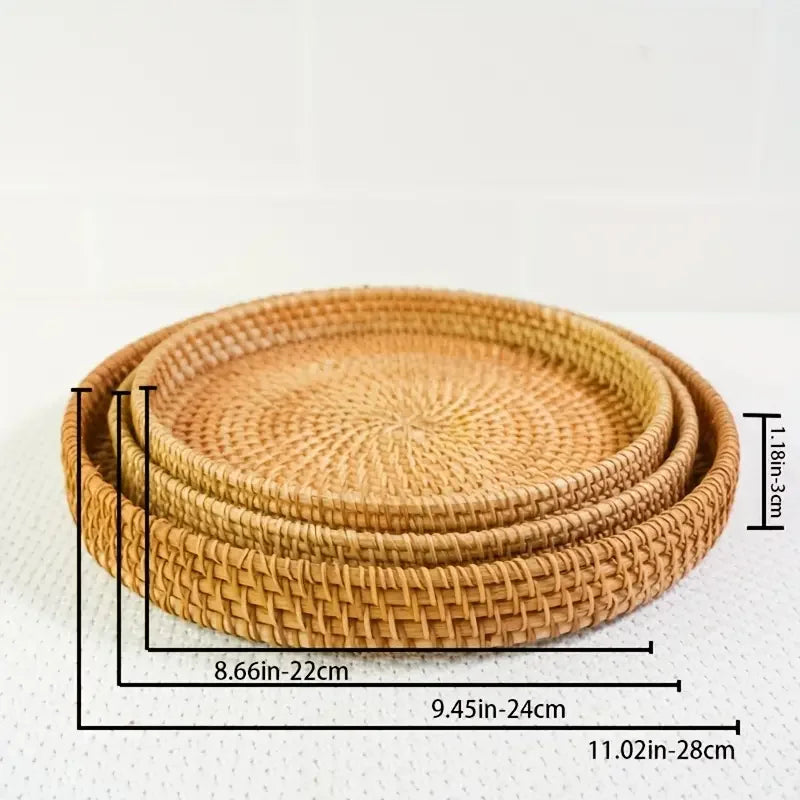 Circular Rattan Tray - natural hand-woven